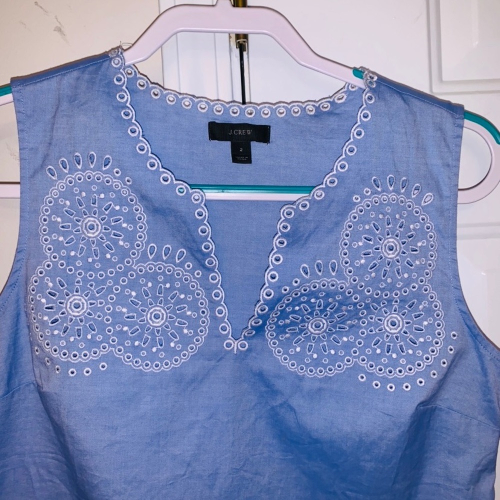 J Crew blue sleeveless top w/ embroidery - Picture 2 of 6